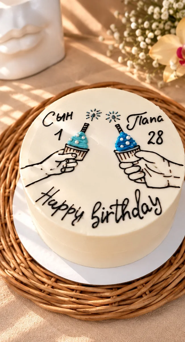 Бенто-торт на двоих с надписью Happy Birthday — общий вид